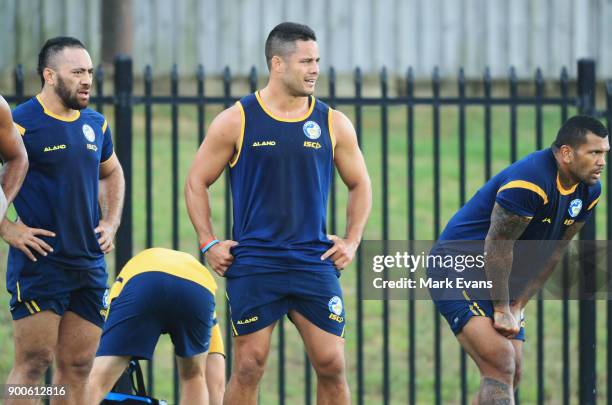 Jarryd Hayne takes part in a Parramatta Eels NRL pre-season training session at Old Saleyards Reserve on January 3, 2018 in Sydney, Australia.