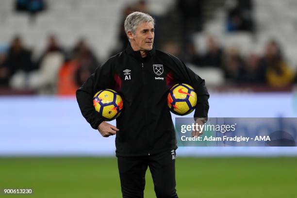 Alan Irvine assistant manager / assistant head coach of West Ham United during the Premier League match between West Ham United and West Bromwich...