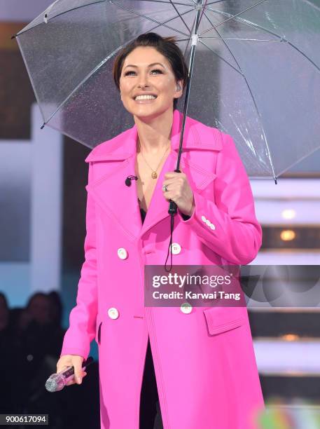 Emma Willis presents from the Celebrity Big Brother house on launch night at Elstree Studios on January 2, 2018 in Borehamwood, England.