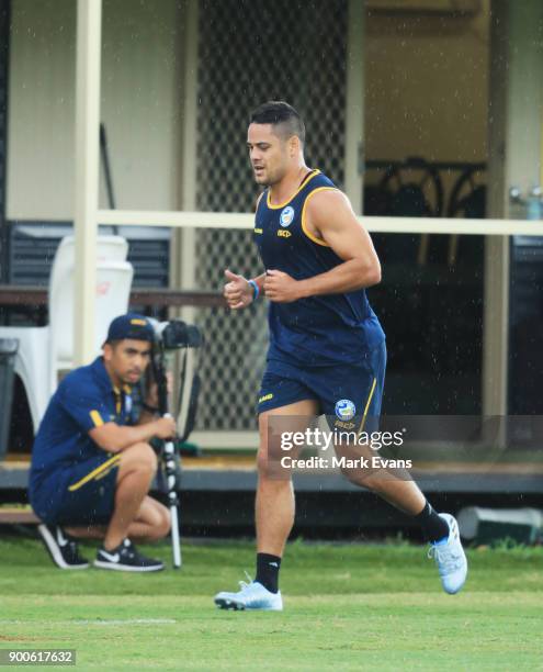 Jarryd Hayne takes part in a Parramatta Eels NRL pre-season training session at Old Saleyards Reserve on January 3, 2018 in Sydney, Australia.