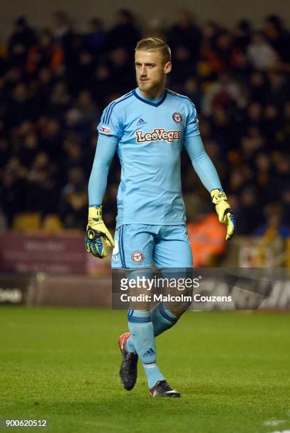 Brentford goalkeeper Daniel Bentley during the Sky Bet Championship match between Wolverhampton and Brentford at Molineux on January 2, 2018 in...