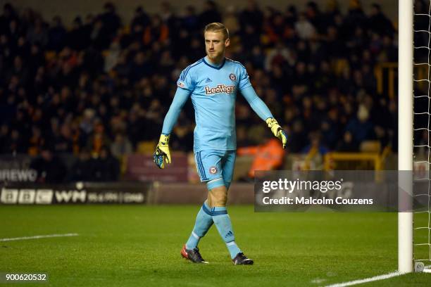 Brentford goalkeeper Daniel Bentley during the Sky Bet Championship match between Wolverhampton and Brentford at Molineux on January 2, 2018 in...