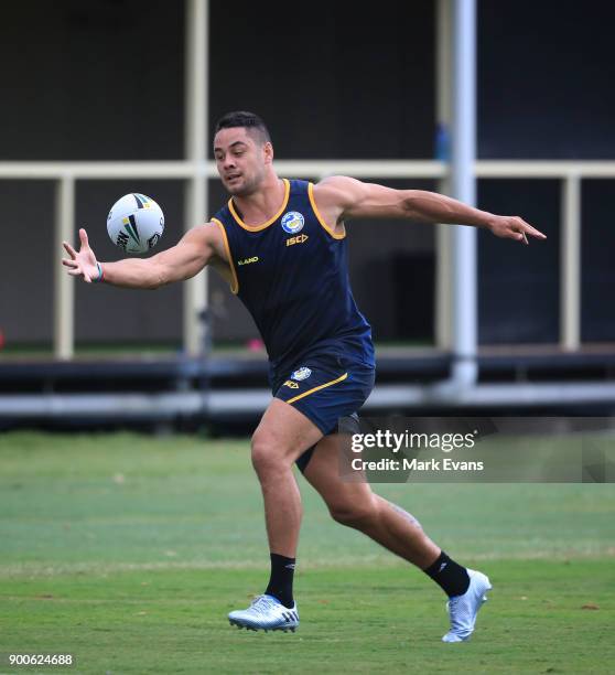 Jarryd Hayne takes part in a Parramatta Eels NRL pre-season training session at Old Saleyards Reserve on January 3, 2018 in Sydney, Australia.