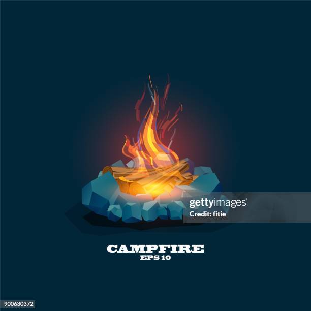 illustration of a lit campfire ,vector campfire, - campfire background stock illustrations