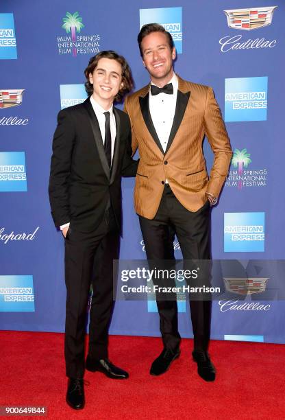 Timothée Chalamet and Armie Hammer attend the 29th Annual Palm Springs International Film Festival Awards Gala at Palm Springs Convention Center on...