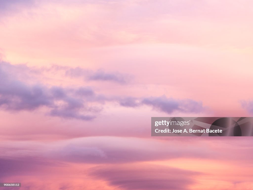 Full frame of the low angle view of clouds of colors in sky during sunset. Valencian Community, Spain