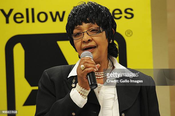 Winnie Mandela talks to press during the Team SA Press Conference at the Holiday Inn on August 25, 2009 in Johannesburg, South Africa.