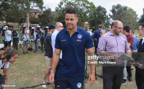 Jarryd Hayne after holding a press conference at Parramatta Eels training at Old Saleyards Reserve on January 3, 2018 in Sydney, Australia.