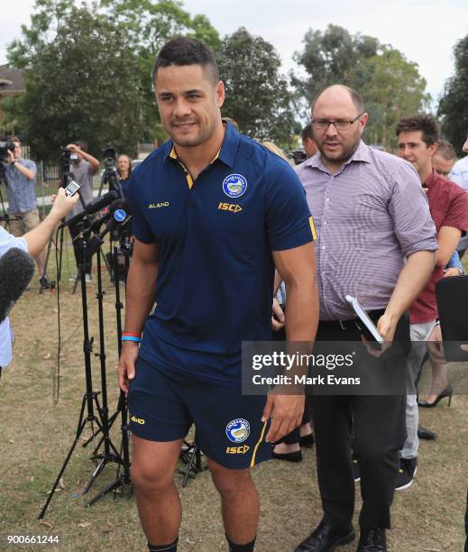 Jarryd Hayne after holding a press conference at Parramatta Eels training at Old Saleyards Reserve on January 3, 2018 in Sydney, Australia.