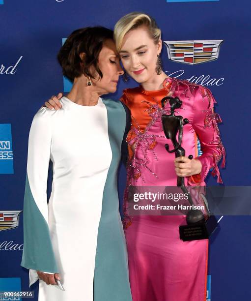 Laurie Metcalf and Saoirse Ronan, winner of Desert Palm Achievement award at the 29th Annual Palm Springs International Film Festival Awards Gala at...