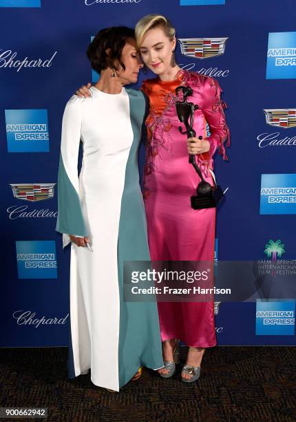 Laurie Metcalf and Saoirse Ronan, winner of Desert Palm Achievement award at the 29th Annual Palm Springs International Film Festival Awards Gala at...