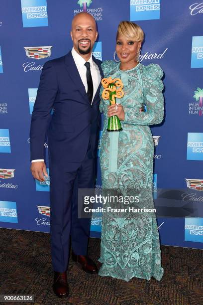 Common and Mary J. Blige, winner of the Breakthrough Performance Award attend the 29th Annual Palm Springs International Film Festival Awards Gala at...