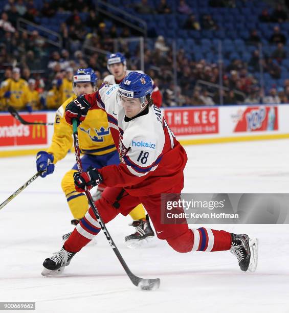 Filip Zadina of Czech Republic during the IIHF World Junior Championship against Sweden at KeyBank Center on December 28, 2017 in Buffalo, New York.