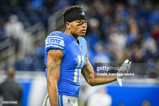 Detroit Lions wide receiver Marvin Jones Jr. Looks on during warm ups prior to a NFL football game between Detroit and Green Bay on December 31 at...