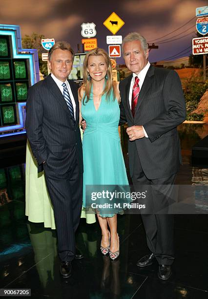 Pat Sajak, Host of "Wheel of Fortune", Vanna White, Co-Host of "Wheel of Fortune" and Alex Trebek, Host of "Jeopardy!"