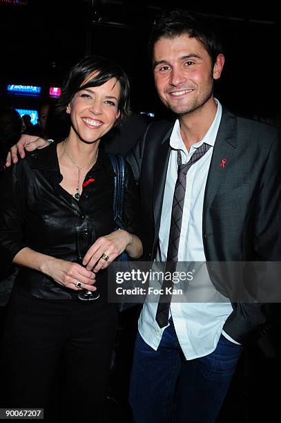 Hosts Nathalie Renoux from M6 and Christophe Beaugrand from I>TELE attend the Sidaction Solidarite Sida Party Against A.I.D.S at the VIP Room Theater...