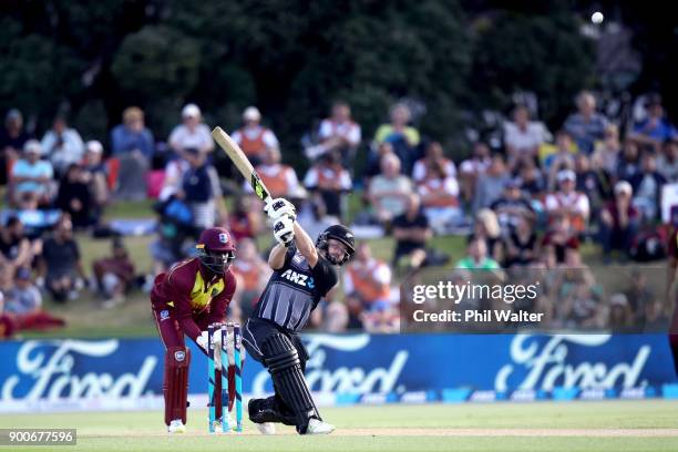 Colin Munro of the New Zealand Black Caps bats during game three of the Twenty20 series between New Zealand and the West Indies at Bay Oval on...