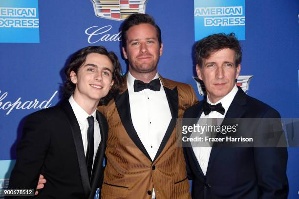 Timothee Chalamet, Armie Hammer, and Peter Spears attend the 29th Annual Palm Springs International Film Festival Awards Gala at Palm Springs...