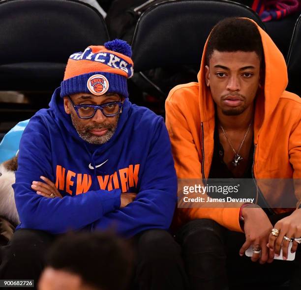 Spike Lee and Jackson Lee attend the New York Knicks Vs San Antonio Spurs game at Madison Square Garden on January 2, 2018 in New York City.
