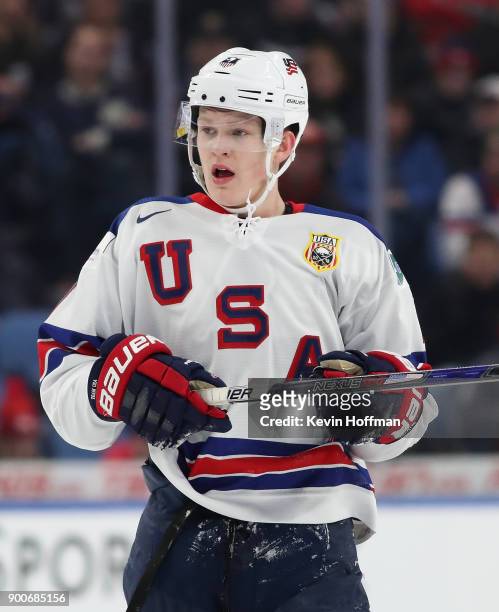 Brady Tkachuk of United States during the IIHF World Junior Championship against Denmark at KeyBank Center on December 26, 2017 in Buffalo, New York.