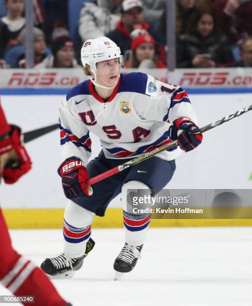 Scott Perunovich of United States during the IIHF World Junior Championship against Denmark at KeyBank Center on December 26, 2017 in Buffalo, New...