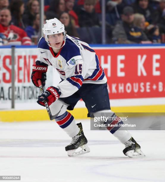 Scott Perunovich of United States during the IIHF World Junior Championship against Denmark at KeyBank Center on December 26, 2017 in Buffalo, New...