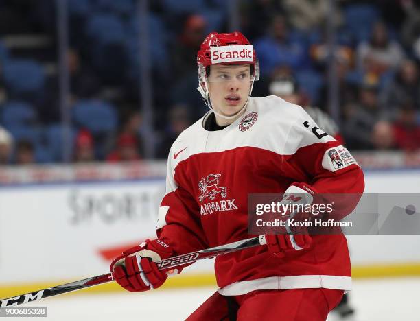 David Madsen of Denmark during the IIHF World Junior Championship against the United States at KeyBank Center on December 26, 2017 in Buffalo, New...