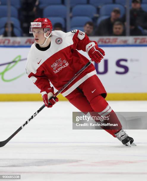 David Madsen of Denmark during the IIHF World Junior Championship against the United States at KeyBank Center on December 26, 2017 in Buffalo, New...