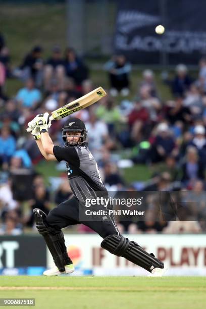 Colin Munro of the New Zealand Black Caps bats during game three of the Twenty20 series between New Zealand and the West Indies at Bay Oval on...