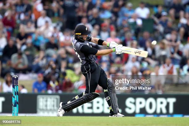 Martin Guptill of the New Zealand Black Caps bats during game three of the Twenty20 series between New Zealand and the West Indies at Bay Oval on...