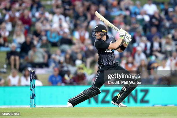 Martin Guptill of the New Zealand Black Caps bats during game three of the Twenty20 series between New Zealand and the West Indies at Bay Oval on...