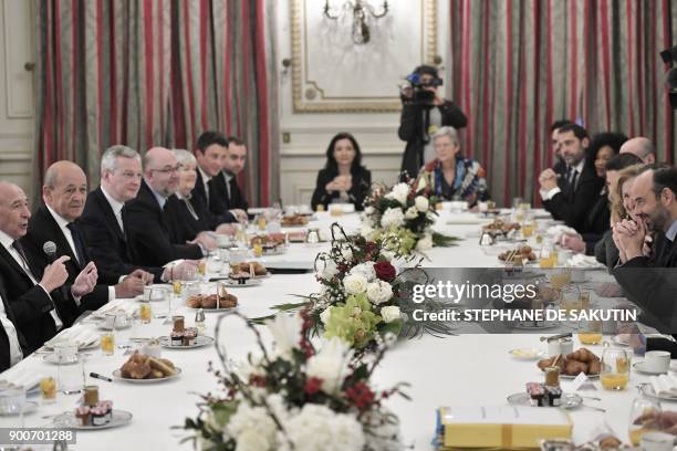 French Interior Minister Gerard Collomb , French Foreign Affairs Minister Jean-Yves Le Drian , French Economy Minister Bruno Le Maire and French...
