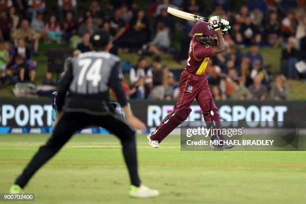 Andre Fletcher of the West Indies plays a shot during the third Twenty20 international cricket match between New Zealand and the West Indies at Bay...