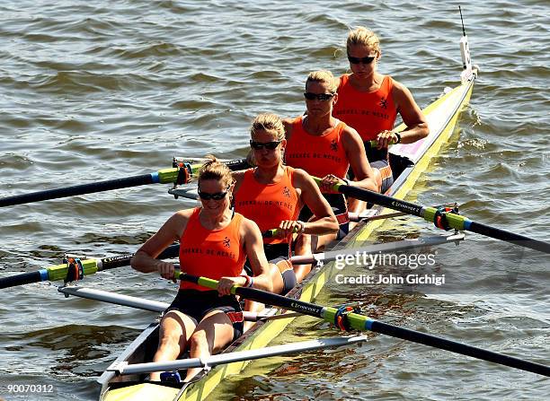 The Netherlands crew from Femke Dekker, Carline Bouw, Nienke Kingma and Chantal Achterberg race in the Women's Four on day three of the World Rowing...