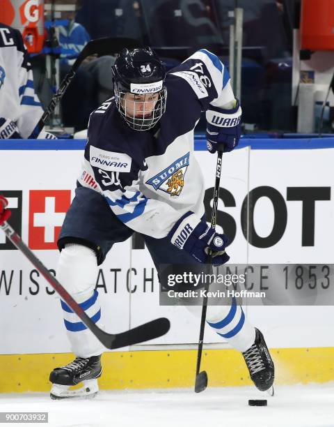 Rasmus Kupari of Finland in the second period against Denmark during the IIHF World Junior Championship at KeyBank Center on December 28, 2017 in...