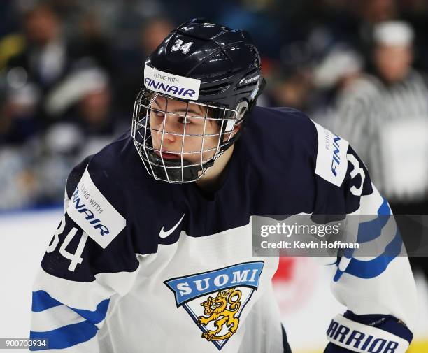 Rasmus Kupari of Finland in the second period against Denmark during the IIHF World Junior Championship at KeyBank Center on December 28, 2017 in...