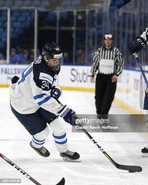 Rasmus Kupari of Finland in the second period against Denmark during the IIHF World Junior Championship at KeyBank Center on December 28, 2017 in...