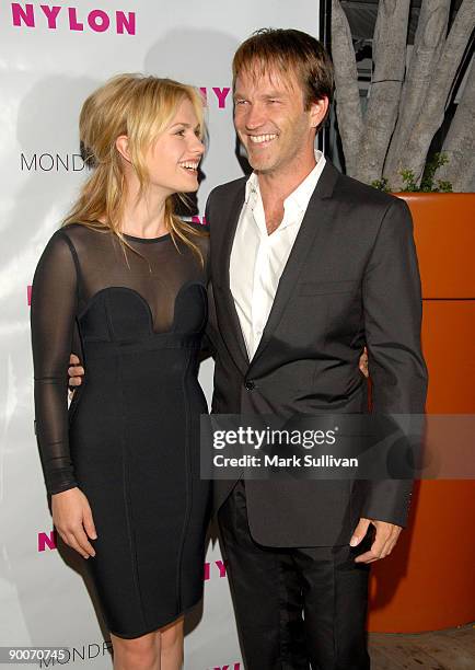 Actress Anna Paquin and actor Stephen Moyer arrive at the Nylon Magazine's TV Issue Launch Party at the SkyBar on August 24, 2009 in West Hollywood,...