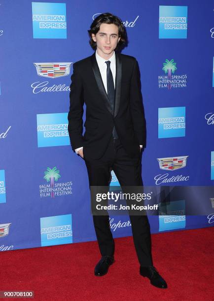 Actor Timothee Chalamet attends the 29th Annual Palm Springs International Film Festival Awards Gala at Palm Springs Convention Center on January 2,...