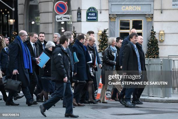 French Interior Minister Gerard Collomb , French Minister for the Ecological and Inclusive Transition Nicolas Hulot and members of the French...