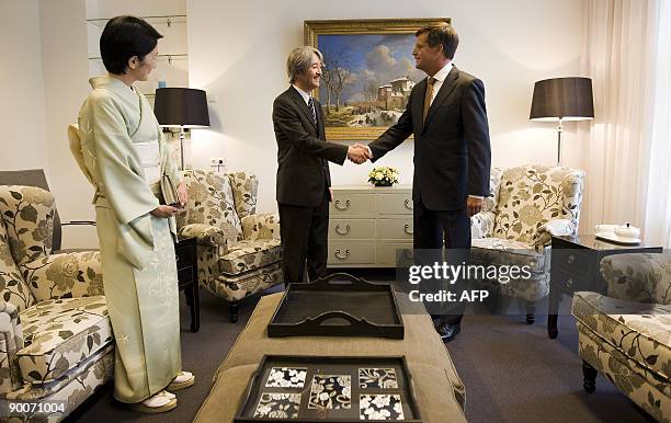 Prime minister Jan Peter Balkenende meets Prince Akishino and Princess Kiko of Japan in The Hague on August 25, 2009. The royal couple visited the...