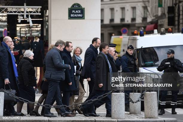 French Interior Minister Gerard Collomb , French Minister for the Ecological and Inclusive Transition Nicolas Hulot and French Prime Minister Edouard...