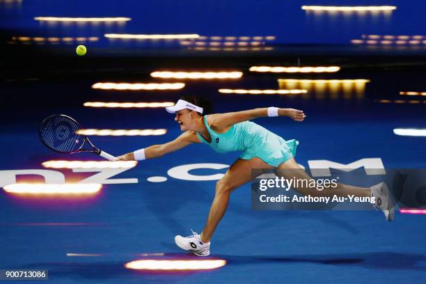 Agnieszka Radwanska of Poland plays a shot in her match against Taylor Townsend of USA during day three of the ASB Women's Classic at ASB Tennis...