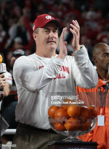 Head coach Paul Chrystduring of the Wisconsin Badgers after the victory against the Miami Hurricanes during the 2017 Capital One Orange Bowl at Hard...