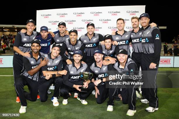 The New Zealand Black Caps celebrate the series win following game three of the Twenty20 series between New Zealand and the West Indies at Bay Oval...