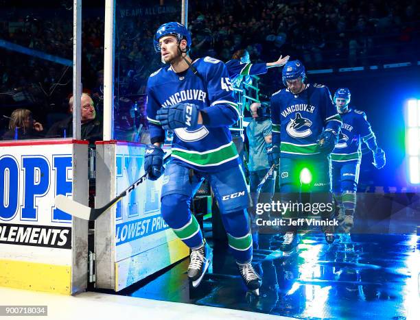 Michael Chaput of the Vancouver Canucks steps onto the ice during their NHL game against the Los Angeles Kings at Rogers Arena December 30, 2017 in...