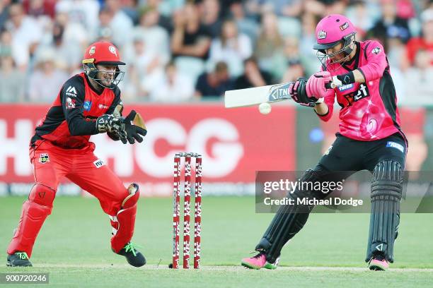 Johan Botha of the Sixers bats during the Big Bash League match between the Melbourne Renegades and the Sydney Sixers on January 3, 2018 in Geelong,...