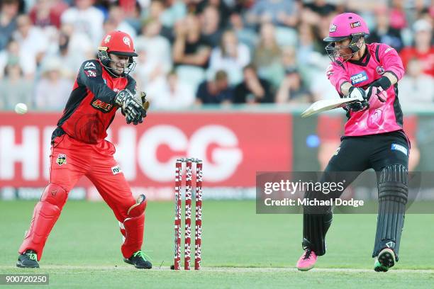 Johan Botha of the Sixers bats during the Big Bash League match between the Melbourne Renegades and the Sydney Sixers on January 3, 2018 in Geelong,...