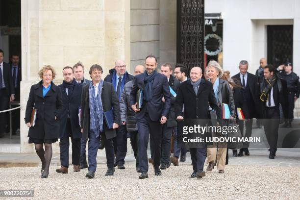 French Labour Minister Muriel Penicaud, French Minister for the Ecological and Inclusive Transition Nicolas Hulot, French Prime Minister Edouard...
