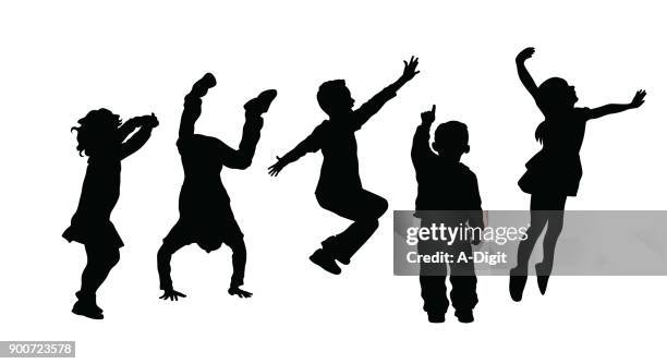 illustrazioni stock, clip art, cartoni animati e icone di tendenza di silhouetteofhighenergyactivekids - figura intera